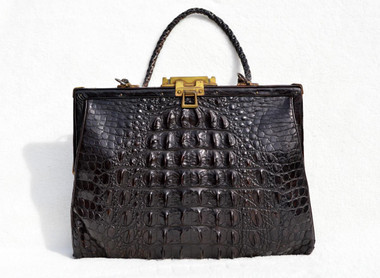 Darkest Espresso Brown BLACK 1930's EDWARDIAN Hornback Alligator