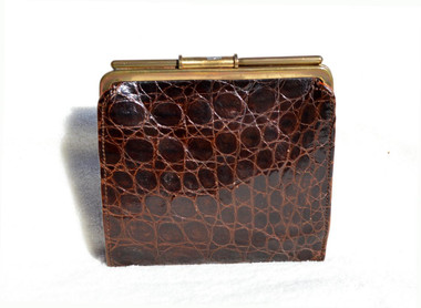 Chocolate Brown 1940's Alligator Skin Wallet & Change Purse - DEITSCH