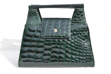 Stunning FOREST GREEN 1990's CROCODILE Belly Skin Handbag Shoulder Bag - BALLY