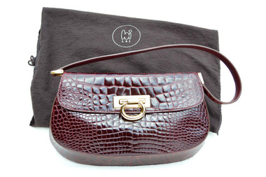 BURGUNDY Red 1990's-2000's ALLIGATOR Belly Skin Shoulder Bag - LAI