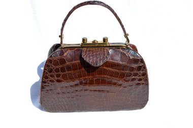 Classic RENDL 1950's-60's Chocolate Brown ALLIGATOR Belly Skin Handbag
