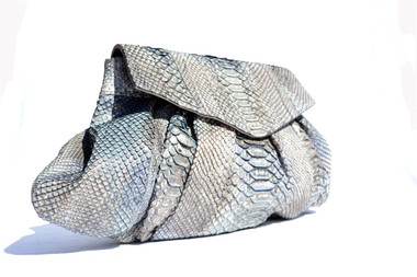 Stunning XL Metallic Blue & Bronze Matte PYTHON Snake Skin Clutch Shoulder Bag - Fatto a Mano CARLOS FALCHI