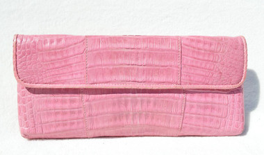 1990's-2000's PINK Crocodile Skin Envelope Style Clutch Shoulder Bag - CARLOS FALCHI
