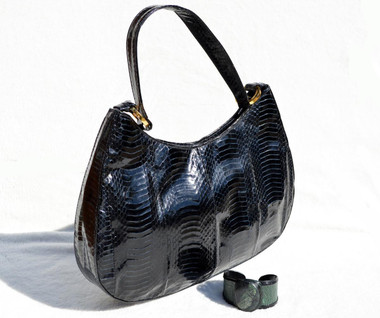 NAVY BLUE 1980's-90's Cobra Snake Skin Shoulder Bag - J. Renee - with CUFF Bracelet!