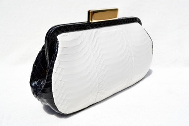 Black & White 1990's-2000's SAKS FIFTH AVENUE Snake Skin CLUTCH Shoulder Bag