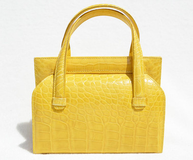 YELLOW 1990's-2000's Handmade MAXIMA Alligator Belly Skin Handbag - Titti Del'Aqua - ITALY
