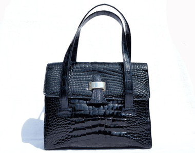 Midnight Navy BLUE 1990's-2000's ALLIGATOR Belly Skin Handbag Shoulder Bag - SUAREZ