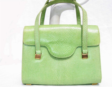 SACHA France 1970's GREEN Karung Snake Skin Handbag