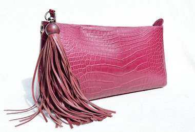 Matte PINK 2000's ALLIGATOR Belly Skin CLUTCH Shoulder Bag - SUAREZ - TASSLE!