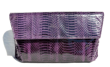 Dark PURPLE 1980's-90's Cobra Snake Skin Clutch Shoulder Bag - J. Renee