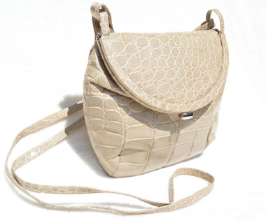 ALFRED ROTH 1990's Light TAUPE Tan CROCODILE Belly Skin Crossbody  Shoulder Bag