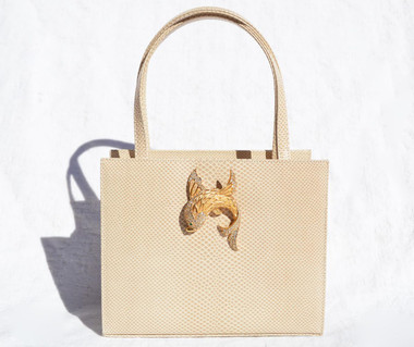 Hazelnut Tan 1960's MARTIN VAN SCHAAK Karung Snake Skin Handbag - FISH!
