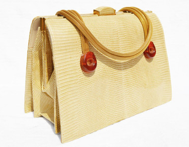 Blonde Tan MARTIN VAN SCHAAK 1950's-60's Lizard Skin Handbag - Bakelite!