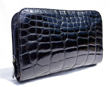 Midnight Dark NAVY BLUE 1990's Chic ALLIGATOR Belly Skin Clutch - Mauro Governa