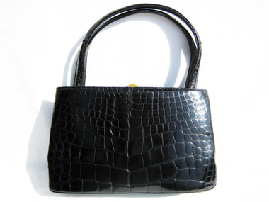 Petite 1950's-60's Jet Black RENDL Alligator Skin Handbag