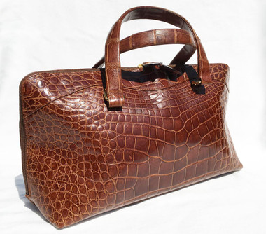 MAXIMA Cognac Alligator Belly Skin Handbag BOLIDE Style - Titti Del'Aqua - ITALY