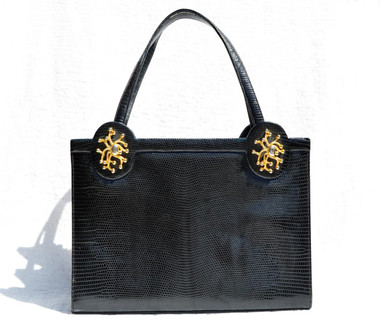 Dark NAVY  Blue MARTIN VAN SCHAAK 1960's-70's Lizard Skin Handbag