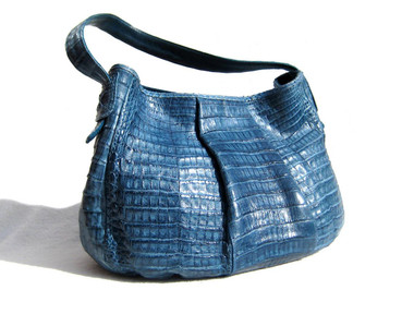 1990's-2000's DENIM BLUE Crocodile Skin Satchel Shoulder Bag - FALCHI