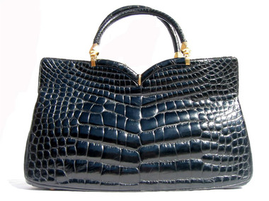 ROSENFELD 1950s-60's Jet Black ALLIGATOR Skin Handbag - Vintage Skins