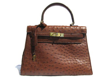 Lovely WHISKEY Early 2000's BIRKIN Style OSTRICH Skin Handbag - MAURO GOVERNA