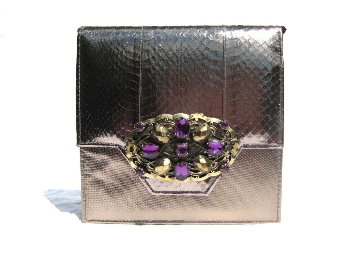 Rose GOLD 1980's Jeweled COBRA Snake Skin CLUTCH Shoulder Bag - JASMIN