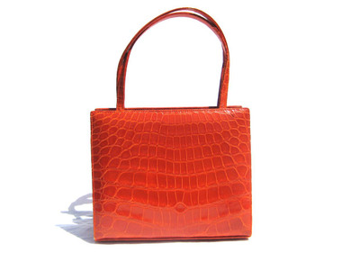 Petite 2000's Bright ORANGE Crocodile Belly Skin Handbag - Lambertson Truex