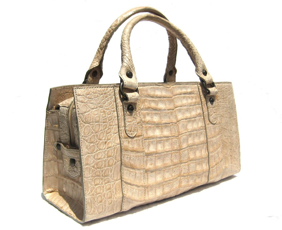 CREAM Buff 1990's-2000's CROCODILE Belly Skin Handbag