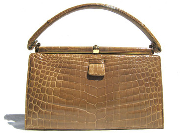 Light OLIVE GREEN 1950's-60's Alligator Skin Handbag - LUCILLE DE PARIS