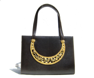 Dark Brown MARTIN VAN SCHAAK 1960's-70's Lizard Skin Handbag - ANIMALS!