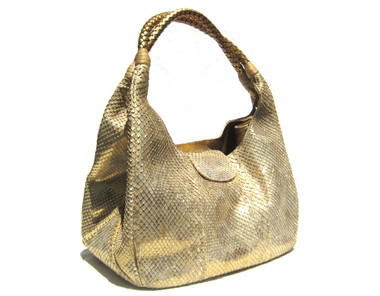 Early 2000's Stunning XL Metallic GOLD PYTHON Snake Skin Shoulder Bag - CARLOS FALCHI