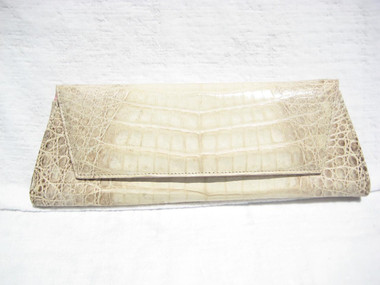 Cream 1990's LAI CROCODILE Skin Clutch Shoulder Bag