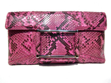 XL Early 2000's Fuchsia PINK PYTHON Snake Skin Clutch Shoulder Bag - LAMBERTSON TRUEX