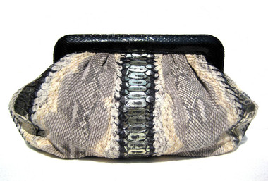 LAI Early 2000's Stunning Metallic Black, Gold & Cream PYTHON Snake Skin Clutch Bag