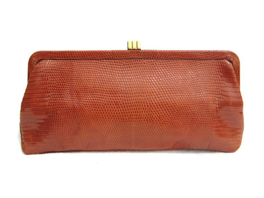 Early 2000's CHESTNUT Brown Lizard Skin Clutch - Lambertson Truex