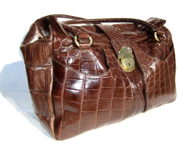 Early 2000's XXL Dark Brown CROCODILE Belly Skin SATCHEL Shoulder Travel Bag - MAURO GOVERNA