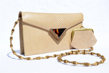 TAN 1960's-70's KARUNG Snake Skin CLUTCH Shoulder Bag - La Jeunesse
