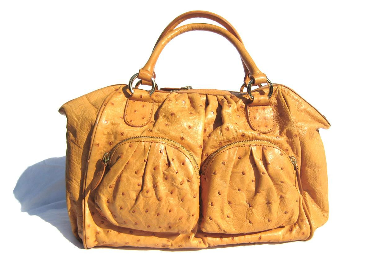 XL MUSTARD Yellow 1990's-2000's Ostrich Skin Handbag Satchel