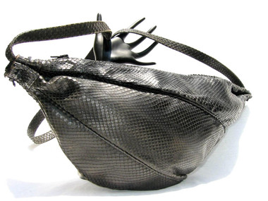 22" MATTE Black 1970's-80's JACOMO PYTHON Snake Skin Shoulder Bag