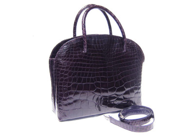 Remarkable 14 x 11 Deep PURPLE Crocodile Belly Skin Handbag Shoulder Bag - MAXIMA