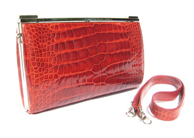 SUAREZ Tomato RED 1990's-2000's Alligator Belly Skin CLUTCH Shoulder Bag - ITALY