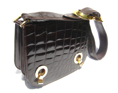 Chocolate Brown 1990's SAKS FIFTH AVENUE Alligator Belly Skin Shoulder Bag