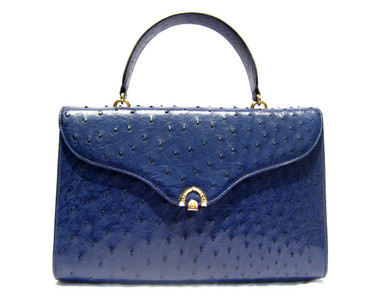 Classic COBALT Blue 1990's OSTRICH Skin Handbag - BALLY - Italy