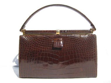 Timeless Chocolate BROWN 1960's LUCILLE de PARIS Alligator Handbag