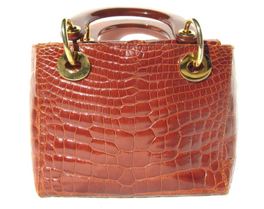 Lovely 1990's COGNAC ALLIGATOR Belly Skin Handbag - HELENE'