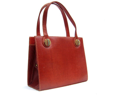 Orange Jeweled MARTIN VAN SCHAAK 1960's-70's Lizard Skin Handbag