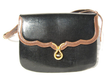 Black & Tan MARTIN VAN SCHAAK 1960's-70's Lizard Skin Shoulder Bag