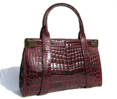 XL BURGUNDY RED 1990's ALLIGATOR Belly Skin Handbag - BALLY!