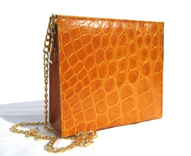 Mini ORANGE 2000's Handmade MAXIMA Alligator Belly Skin CROSS Body Shoulder Bag