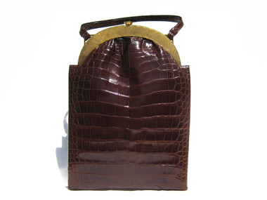 ROSENFELD 1950s-60's Chocolate ALLIGATOR Skin Handbag w/ Box!