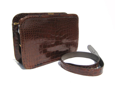 COBLENTZ 1950's-60's Chocolate Brown Alligator Belly Skin Clutch Shoulder Bag!